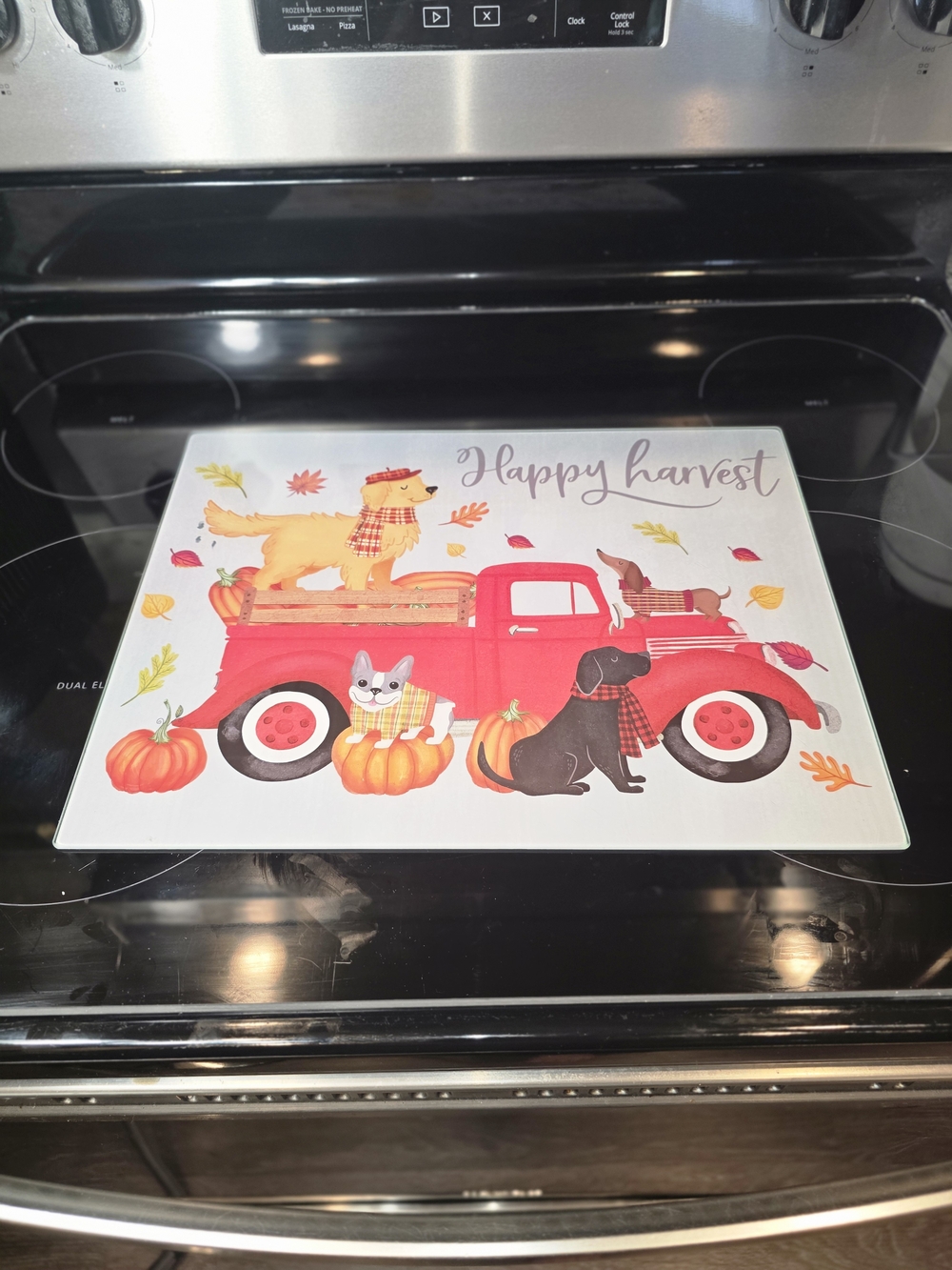 Happy Harvest Red Truck Decorative Kitchen Glass Cutting Board